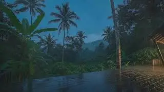 Thunderstorm Rain for Sleep Therapy in Tropical Cabin Night 🌩️