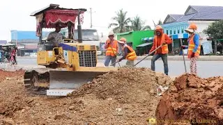 Professional Operator Working New Project On National Highway 5 By Bulldozer, Roller and Dump Truck