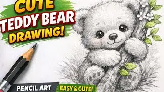 Cute Teddy Bear Drawing | Teddy Holding a Tree Branch | Easy Art