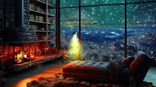 Winter Cabin Fireplace Ambience | Snowfall & Fireplace ASMR | Relaxing Peaceful Winter Music ❄️🔥