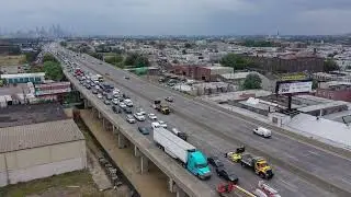 Northbound traffic is directed off I-95 after Sunday's partial road collapse