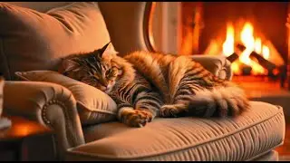 Quiet Night Ambience with Cat Sleep Music &ndash; Fireplace ASMR + Soft Piano for Stress Free Sleep