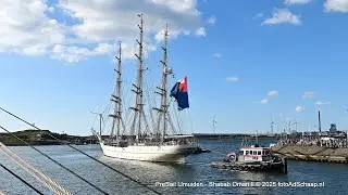 Clipper Shabab Oman II achteruit de Vissershaven in voor PreSail IJmuiden
