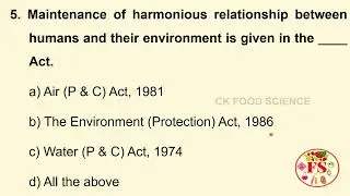 ENVIRONMENTAL LEGISLATION MCQS | SET-1 | PYQ | TNPSC ENVIRONMENTAL SCIENTIST | CK FOOD SCIENCE