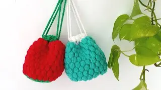 crochet drawstring bag / pouch / crochet bag / small drawstring bag