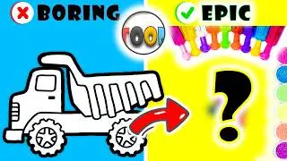 Drawing a Haul Truck Using ONLY Bottle Caps & Glitter Paint! (So Sparkly!) 🚚✨