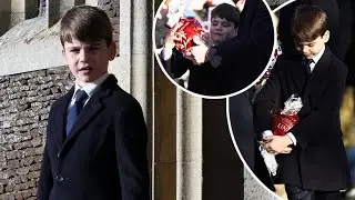 So cute! Prince Louis snatches a gift from William and makes his dad laugh.