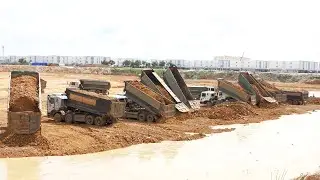 Terrible Dump Truck Unloading Rock Soil Safety Driver