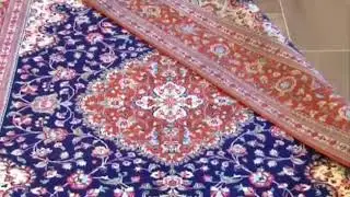 Tappeto persiano originale Qum in trama e ordito seta con fondo blue