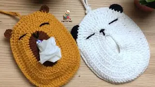 Sleepy animals tissue holder pouches#crochet#howtocrochet#crochettutorial#beginnercrochet#handmade