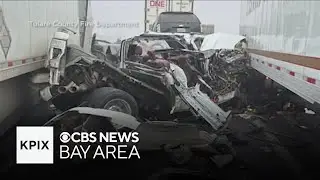Dozens of vehicles involved in crash in California's Tulare County