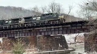 NS Train  Crossing Bridge with  Another  Across The Street