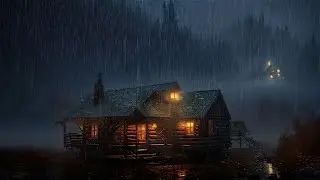 Foggy Forest Cabin in the Rain | Warm Light Ambience for Sleep & Relaxation