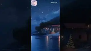 Moonlit night on the quiet sea before Christmas