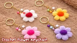 🧶🌼 Crochet Flower Keychain Making | Beautiful Handmade Yarn Keychain DIY ✨🎁