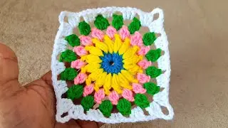 Square flower pattern,  woolen square design,  crochet square pattern, crosia ke design