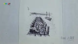 Peaceful Pier Ink Drawing | Coastal Sketch | SSM Art