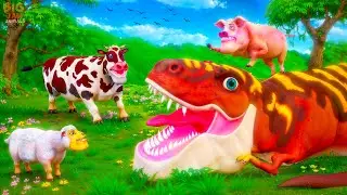 Jungle Clash! T-Rex, Elephant, Fox, Tiger vs Cow Sheep Pig | Wild vs Farm Animals Battle