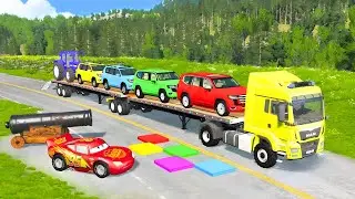 Flatbed Truck Mcqueen | Transportation with Truck - Pothole vs Car #1 - BeamNG.Drive