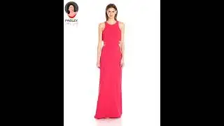 Halston Heritage Women's Sleeveless Round Neck Gown with Flowy Back & Cut Out | Formal Dresses