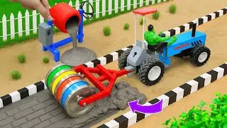 DIY Mini Tractor Truck & Road Roller | Concrete Road Building Science Project