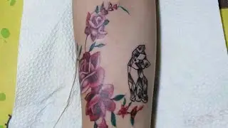 Flower and Geometric Cat Tattoo