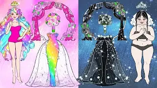 Barbie Dolls Dress Up - Fat Bride VS Thin Bride Makeover Challenge | Pink VS Black Barbie Wedding