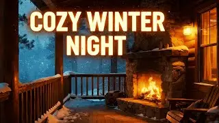 Cozy Winter Cabin Fireplace ❄️ Snowfall Night | Soft Piano Music for Sleep