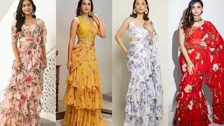 Ruffle Saree Designs/Georgette Lehanga Style Sarees/Frill Sarees