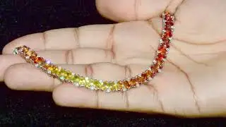 Yellow Orange Pink Shaded Sapphire Diamond Bracelet