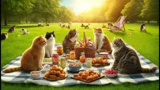 Cat's picnic adventure! 🌞🐾🍉