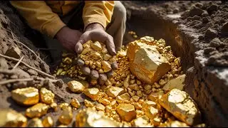 Digging for Huge Nuggets of Gold Treasure at Mountain Cliff,  Gold Discovery,  Gold Mining
