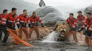 🔥 SHOCKING RIVER RESCUE! POLICE HEROES BATTLE A GIANT CATFISH TO SAVE A FEROCIOUS LION 🦁🐟