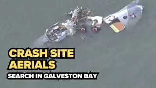 Aerial Footage: Search continues after deadly Galveston Bay plane crash | Crash site view