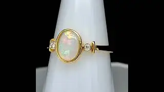14k Solid Australian Opal and Diamond Ring #opalring #gemstonejewelry #solidopal #australianopal