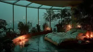 Fall Asleep in a Rainy Garden Penthouse | City Rain & Soft Ambience | 3 Hours