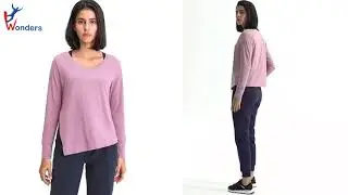 Women's Long Sleeve Open Fork Yoga Tops V neck Running Shirts
