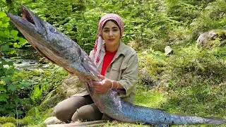 Cooking a Giant Fish Arapaima Gigas Amazon Crocodile in the Wild!  Giant Fish Barbecue Adventure