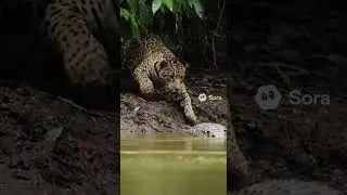 Jaguar vs Caiman: Amazon River Ambush #JaguarVsCaiman #AmazonFight #JunglePredator