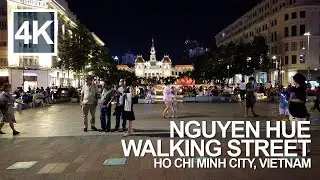 Ho Chi Minh City Hall & Nguyen Hue Walking Street Night Walk - 4K Virtual Walking Tour Vietnam