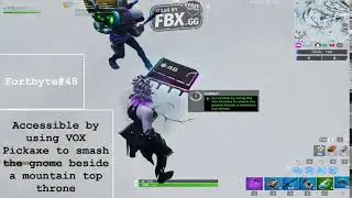 Fortnite Fortbyte#48 Accessible by using VOX Pickaxe to smash the gnome beside a mountain top throne