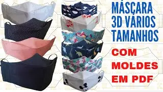 MÁSCARA 3D - MOLDES GRÁTIS EM PDF NOS TAMANHOS: 4, 8, P, PP, M, G, GG e XG