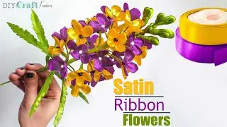 DIY Satin Ribbon Flowers | DIY Artificial Plant for Home Decoration | DIY Ribbon Flower Plant