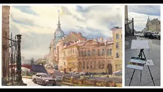 20250912  Red Bridge, Saint Petersburg. Watercolor Plein air painting