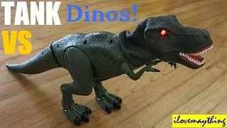 Dinosaur Toys: WWII German Tiger 1 Tank Versus Dinosaurs! T-Rex, Raptor, etc..