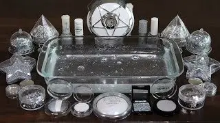 'Metallic silver' Mixing'Silver' Makeup,Eyeshadow and Silver ring,glitter Into Slime. ★ASMR★
