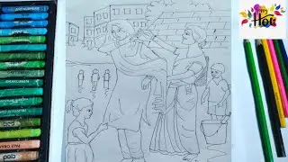 How To Draw Holi Festival Scenery // Holi Special Drawing