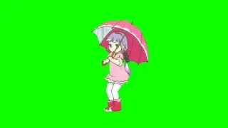Anime girl with umbrella | walking |green screen|