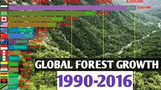 Global forest growth(in square kilometres)/Top 15 countries/1990-2016