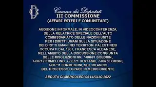 Pace in Medio Oriente- Audizione Albanese, relatrice speciale Alto Commissario Onu